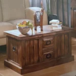 mesa de centro rústica con cajones marca mueblestilo