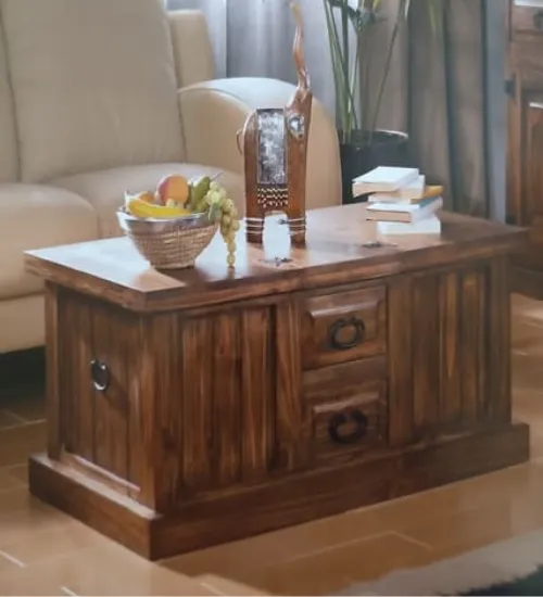 mesa de centro rústica con cajones marca mueblestilo