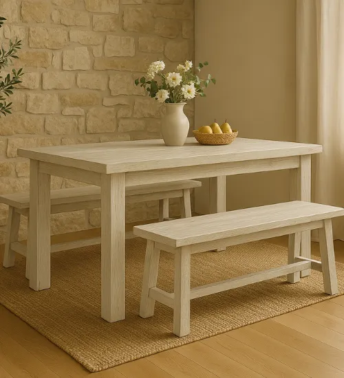 mesa rústica con bancos rústicos marca mueblestilo
