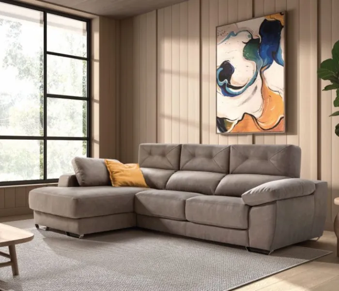 sofá chaise longue sofía con asientos extraíbles y respaldo reclinable mueblestilo