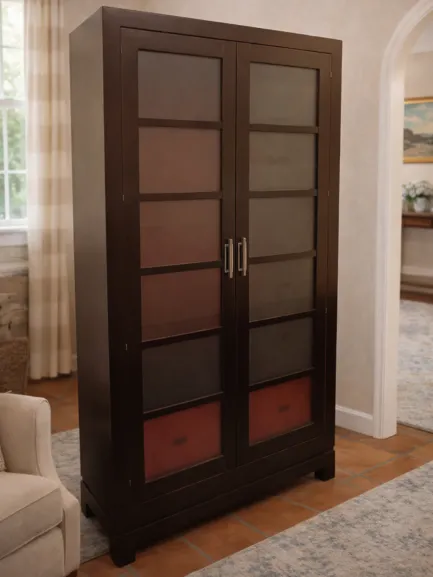 Vitrina de Madera Oscura con Puertas de Cristal para Salón Vitrina de Madera Oscura con Puertas de Cristal para Salón