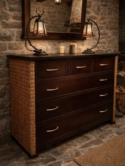 cómoda de estilo rústico de 6 cajones ratán natural cómoda de estilo rústico de 6 cajones ratán natural