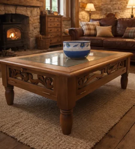 mesa de centro de estilo rústico con puertas laterales mueblestilo