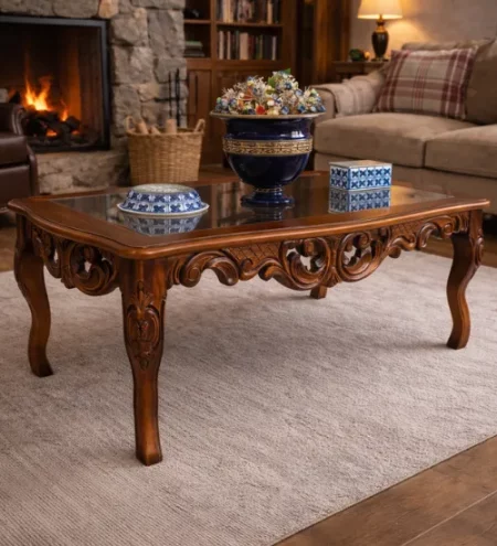 mesa de centro rústica rondeña tallada