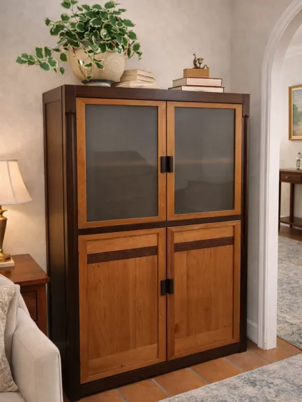 vitrina vajillero con 2 puertas acristaladas y 2 puertas macizas