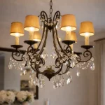 lámpara clásica de forja y lágrimas de cristal con 6 luces mueblestilo