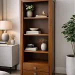 Estantería moderna de madera para libros y decoración con cajones