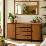 aparador para salón de ratán natural con puertas y 4 cajones mueblestilo