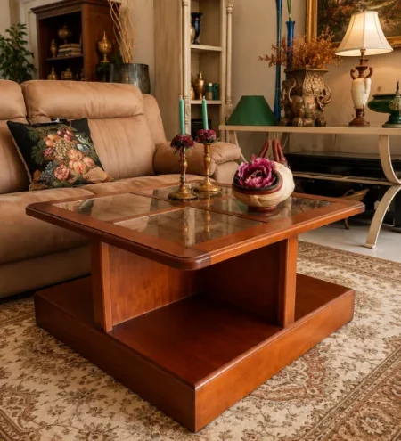 mesa de centro rústica con cristal mueblestilo