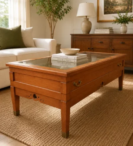mesa de centro salón con cristan y cajón