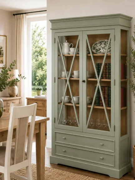 vitrina valencia dos puertas verde salvia Vitrina clásica Valencia de 2 puertas - Imagen 1